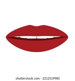 rote Lippen einzeln auf weißem Hintergrund mit Tee. Vektorgrafik.