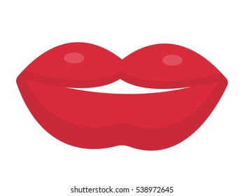 Red lips, kiss, flat design. Isolated on white background. Vector illustration, clip art
