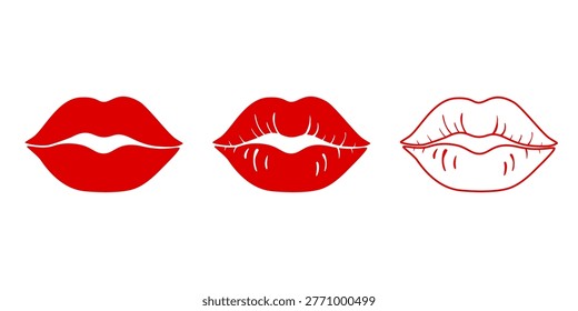 Red lips kiss mark icon, Element for design isolated on white background, for web and app. Flat vector illustration
