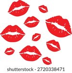 Red Lips Kiss Marks Pattern, Romantic Lipstick Print Illustration