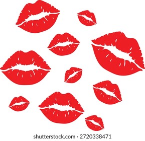 Red Lips Kiss Marks Pattern, Romantic Lipstick Print Illustration