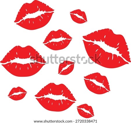 Red Lips Kiss Marks Pattern, Romantic Lipstick Print Illustration