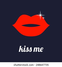 Red lips. Kiss. Vector card