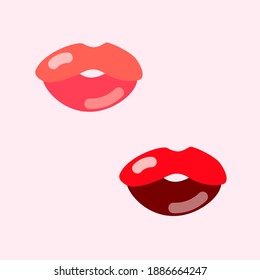 Red lips kiss vector icon design elements love romantic flat style