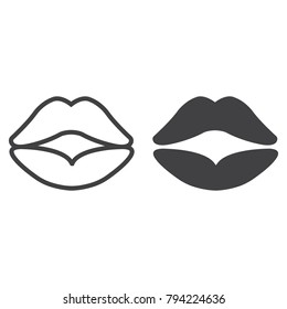 Red lips line and glyph icon, valentines day and romantic, kiss sign vector graphics, a linear pattern on a white background, eps 10.
