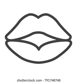 Red lips line icon, valentines day and romantic, kiss sign vector graphics, a linear pattern on a white background, eps 10.