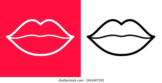 Red lips line simple icon. Vector pictogram sign.