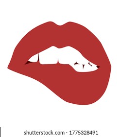 red lips with red lipstick biting lower lip vector fashion graphics illustration