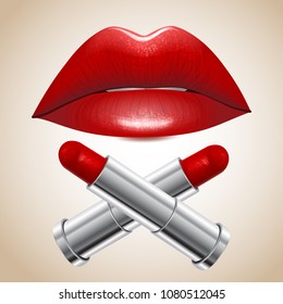 Red lips and red lipstick, vector illustration