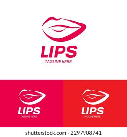 Red Lips Logo Design Template. Kiss icon. Love Beauty fashion cosmetics make up Logo.