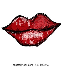 red lips, makeup, vector illustration, isolated on white background. Sweet sexy pop art. A pair of glossy vector lips. Sexy wet red lips with pop art, backgrounds, vector illustration, pattern