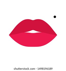 Red lips with a mole over the upper lip. The concept of sexuality, kiss, love and passion. Design element for cosmetics, packaging, postcards or promotional offer.