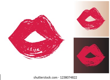 Red lips mouth. Professional makeup artist design kit with isolated elements on colors similar two white and black skin tone. Clip-art icon for branding, t-shirt print, promo ads.
