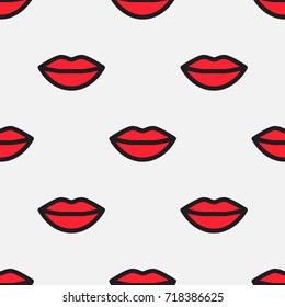 Red lips with a nice smile seamless pattern. Vector illustration. Stylish repeating texture. Simple decorative background for print, textile, or web use.