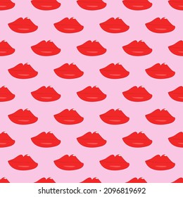 Red lips on background, pink vector pattern for decor, print, paper, wallpaper, textile, fabric