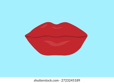 red lips on a blue background, large,