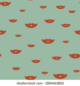 Red lips on green background vector seamless