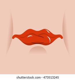 Red lips on his face. Pleased with mouth