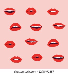 Red Lips on light pink background vector
