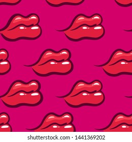 Red lips on pink background - Vector Seamless Pattern. Illustration for Web Design, Banners and Textile.
