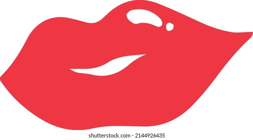 Red lips on a transparent background. Separate element for design. Lips with bright lipstick makeup.