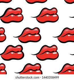 Red lips on white background - Vector Seamless Pattern. Illustration for Web Design, Banners and Textile.