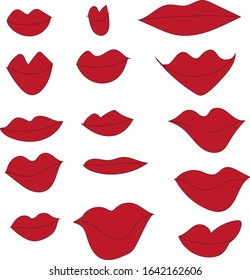 red lips on a white background set of different red lips
