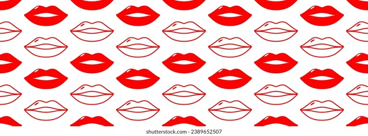 Red lips on a white background. Seamless pattern for Valentine's Day.