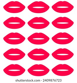 Red lips on white background. The sexy lips pattern fills the screen, perfect for wallpapers, posters and love signs.