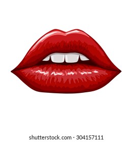 Red lips on white background. Hand drawn vector illustration.