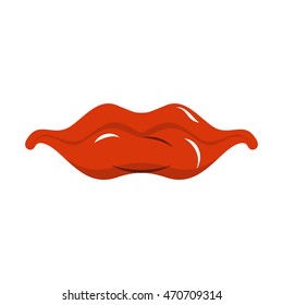 Red lips on white background. Pleased with his mouth