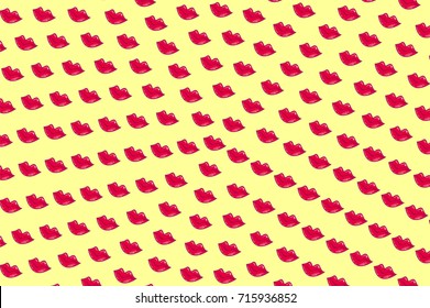 Red lips on white background. Kissing lips vector pattern. Retro style messy pattern with red lips symbol. Funny romantic vector background with repeating kiss. St Valentine Day wrapping paper