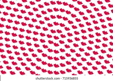Red lips on white background. Kissing lips vector pattern. Retro style round pattern with red lips symbol. Funny romantic vector background with repeating kiss. St Valentine Day wrapping paper