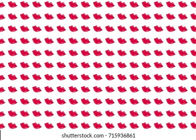 Red lips on white background. Kissing lips vector pattern. Retro style rectangle pattern with red lips symbol. Funny romantic vector background with repeating kiss. St Valentine Day wrapping paper