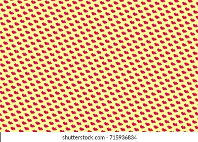 Red lips on yellow background. Kissing lips vector pattern. Frequent regular pattern with red lips symbol. Funny romantic vector background with repeating kiss. St Valentine Day cartoon wrapping paper