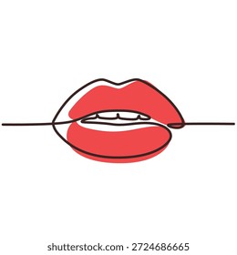 Red lips one line drawing. Red lips single line illustration. Red lips minimalist line art. Red lips vector art