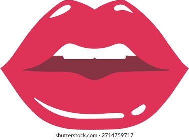 “labios rojos brillantes boca abierta, Vector minimalista plano, icono de arte pop de moda”