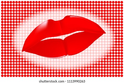 Red lips over a white to red dot fade background on white
