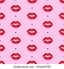 Red Lips Pattern On The Light Pink Background