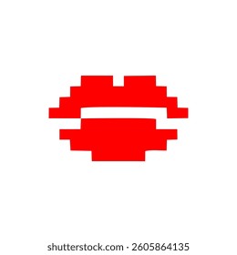 Red lips pixel icon isolated in white background. Suitable for romantic vibes. Vector decorative element