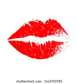 Red lips print isolated on white. Vector illustration
