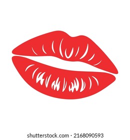Los labios rojos se imprimen aislados sobre fondo blanco. Logo de los labios. Impresión de lápiz labial. Beso. Ilustración del vector
