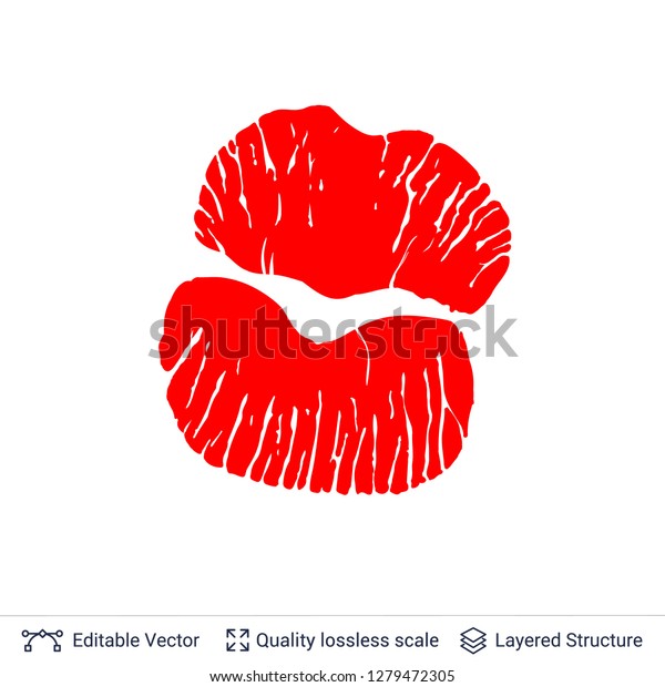 Red Lips Print Isolated On White Stock Vector (Royalty Free) 1279472305