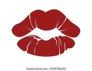 Red lips print in a minimalistic style on a white background. The design represents beauty, romance, and passion, making it an ideal symbol for love and affection. Vector illustration