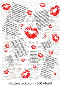 red lips print  with newspapers text