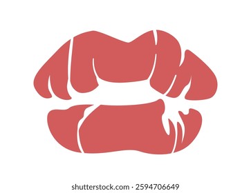 Red lips print in a stylized artistic design on a white background. The abstract shape adds a modern and creative look, symbolizing passion, romance, and beauty. Vector illustration