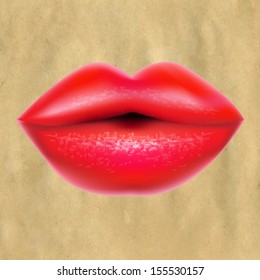 Red Lips With Retro Paper, With Gradient Mesh, Vector Illustration