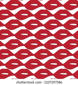 Red lips seamless vector pattern. Fashion background.