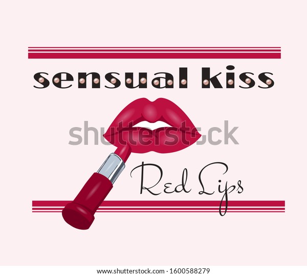 Red Lips Sensual Kiss Red Lipstick Stock Vector Royalty Free 1600588279 Shutterstock 5947