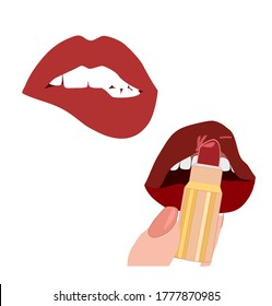 Red Lips Set Biting Lower Lip Stock Vector (Royalty Free) 1777870985 ...